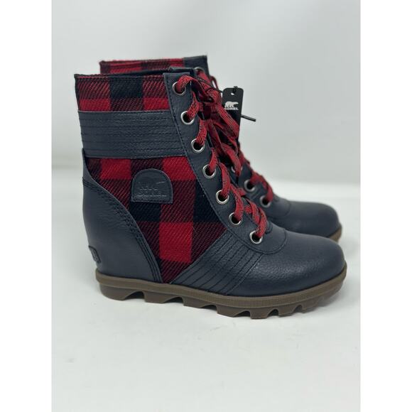 Sorel Youth Lexie Wedge Buffalo Check Plaid Ankle Boots Size 4 - Picture 1 of 5